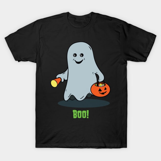 Cute Kid's - The Boo Crew - Cartoon Monsters - Trick or Treat - Gus the Ghost T-Shirt by Vector Deluxe